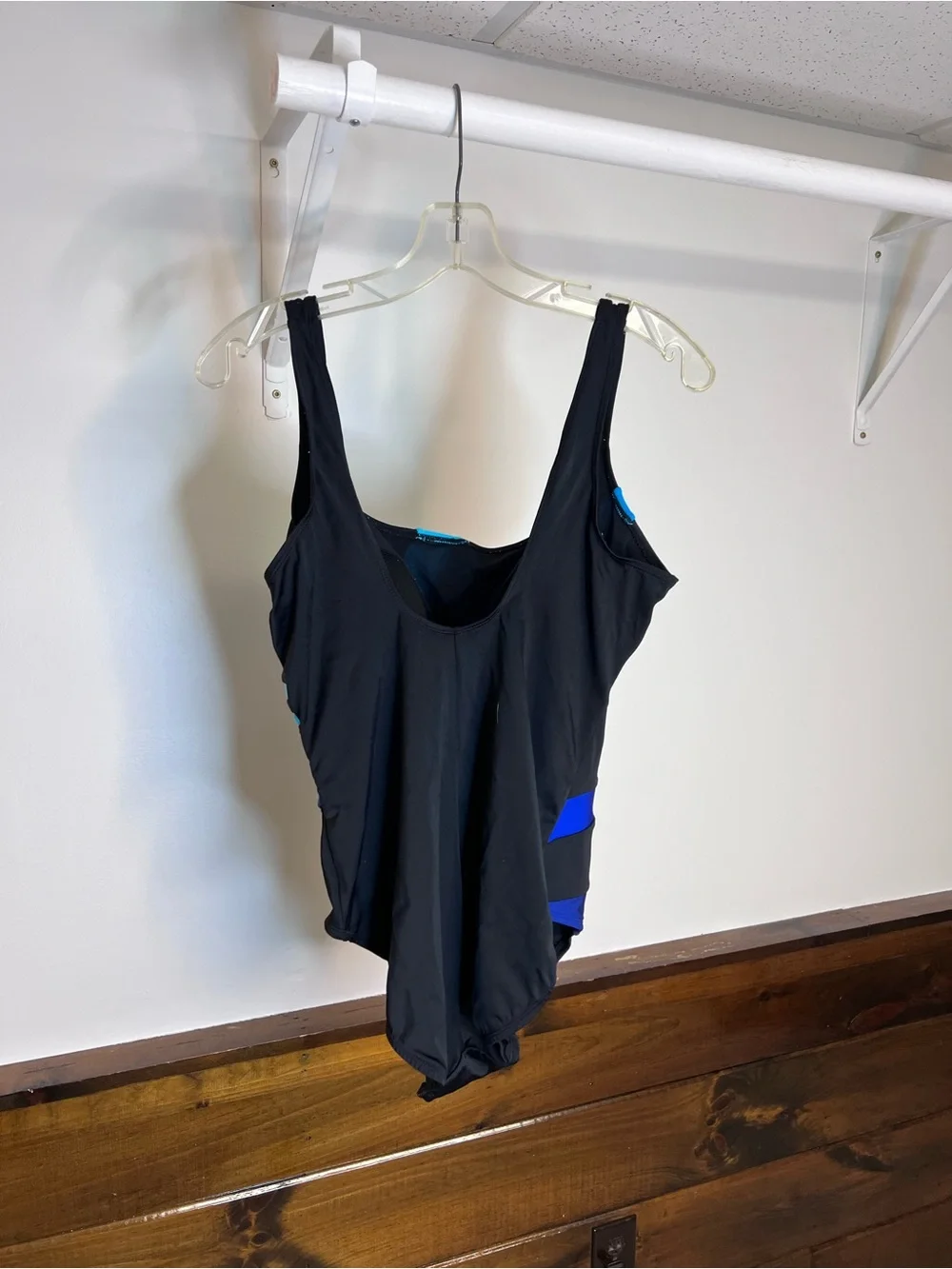 Longitude Black One-Piece Swimsuit with Blue Stripe Accents- 12